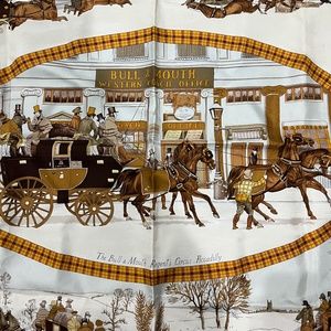 Hermes Silk Scarf, "Bull & Mouth Western Coach Office" signed, L. Ledoux